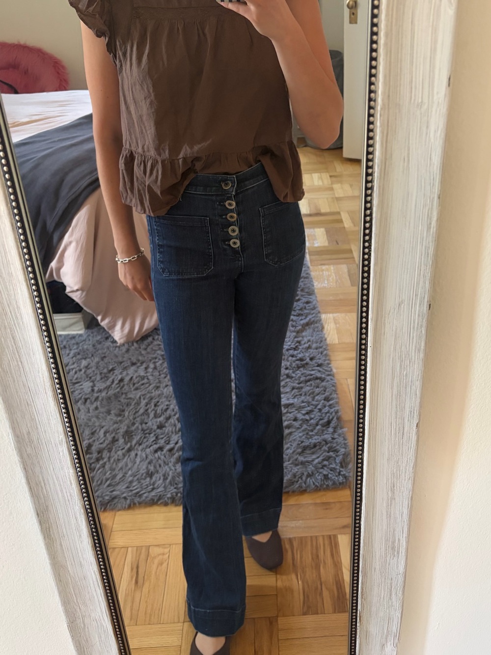 Ramy Brook Dark Wash High-Rise Flared Jeans